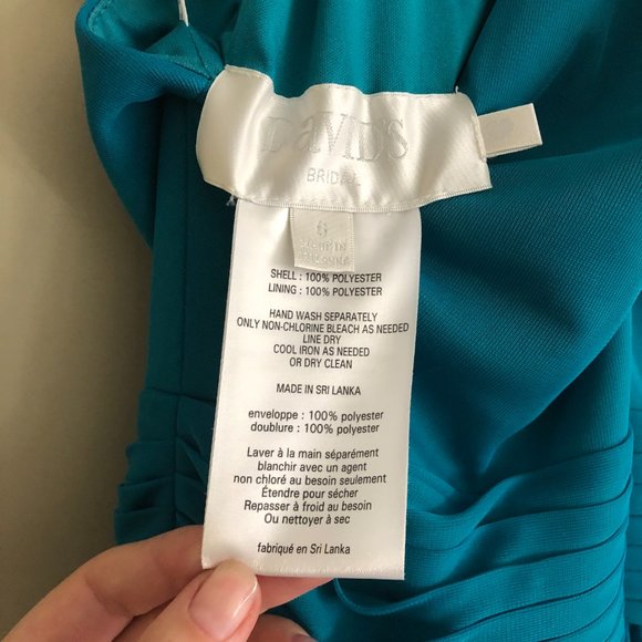 Unaltered David's Bridal High-Neck Mesh Crisscross Bridesmaid Dress Oasis - Picture 4 of 8